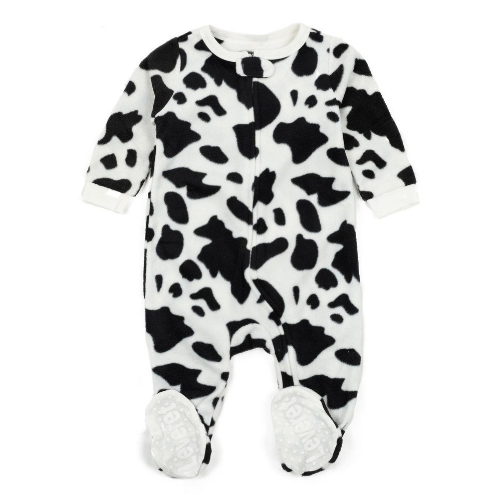 Kids Footed Fleece Pajamas Cow Black