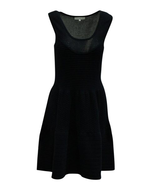 Sandro Paris Sleeveless Knit Skater Dress in Navy Blue Cotton 7765101936700