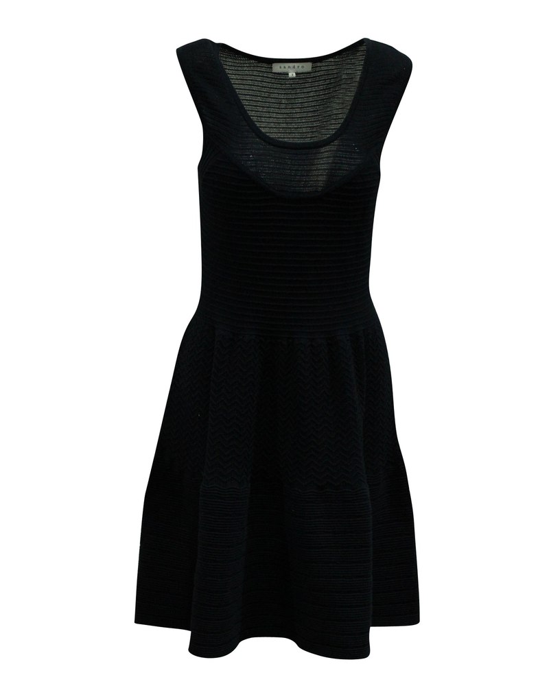 Sandro Paris Sleeveless Knit Skater Dress in Navy Blue Cotton 7765101936700