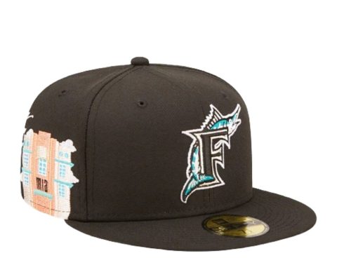 New Era 59Fifty MLB Florida Marlins Cloud Icon Black Fitted Hat 60243743 7676485697596