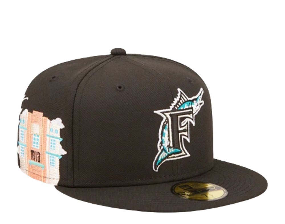 New Era 59Fifty MLB Florida Marlins Cloud Icon Black Fitted Hat 60243743 7676485697596