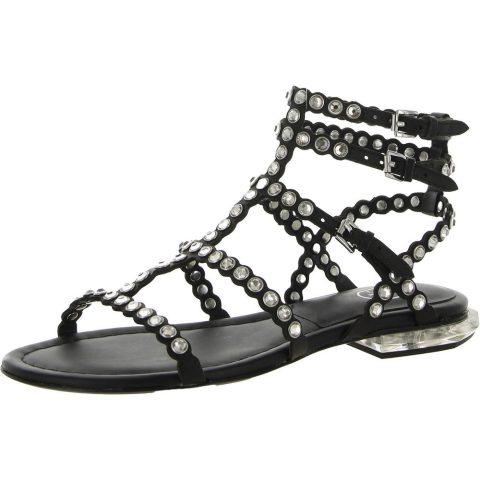 Sasha Leather Rhinestone Strappy Sandals