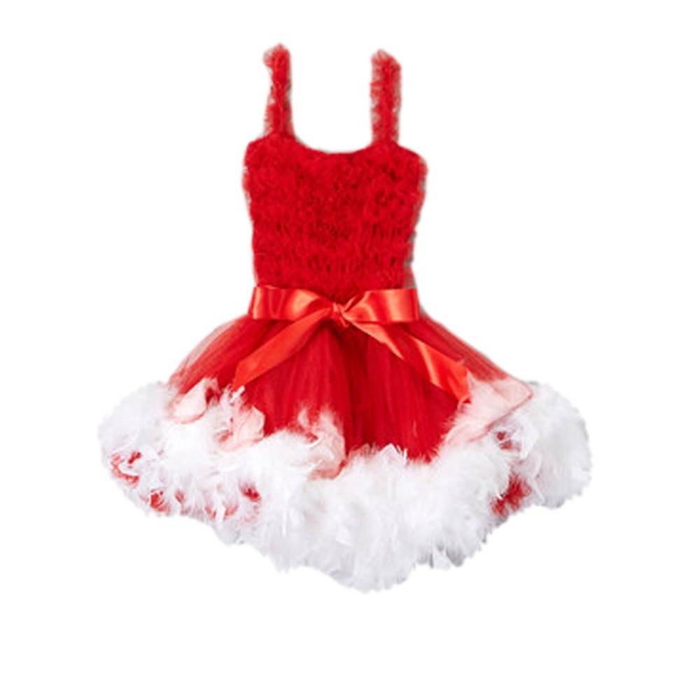 Girls White Red Feathery Bow Accent Flower Girl Dress 12M-7