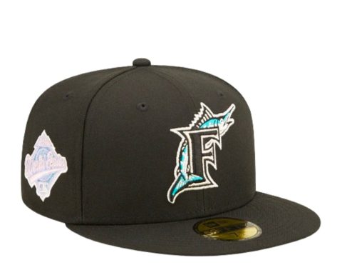 New Era 59Fifty MLB Florida Marlins Pop Sweat Black/Blue Fitted Hat 60243518 7676489007164
