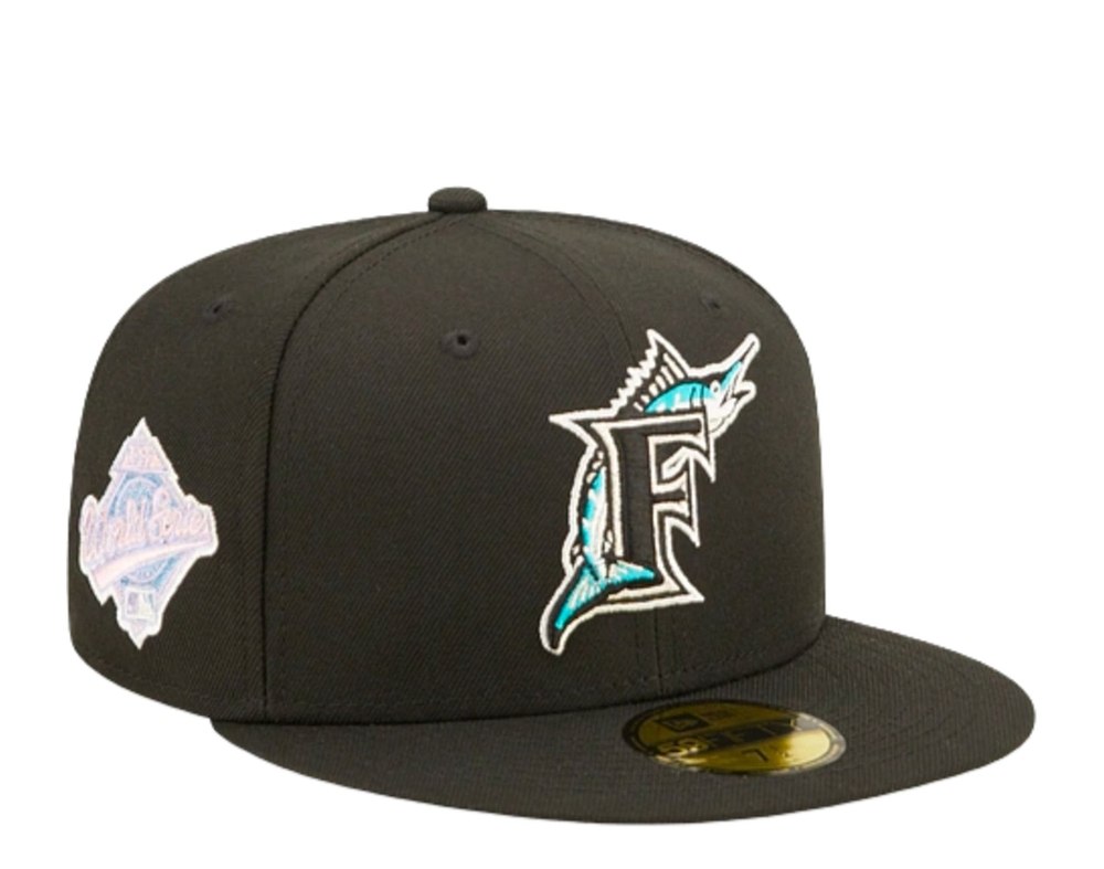 New Era 59Fifty MLB Florida Marlins Pop Sweat Black/Blue Fitted Hat 60243518 7676489007164