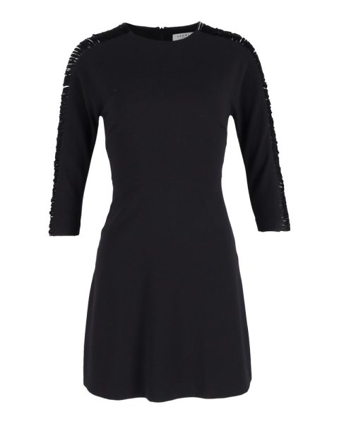 Sandro Fringed Sleeve Mini Dress in Black Polyester