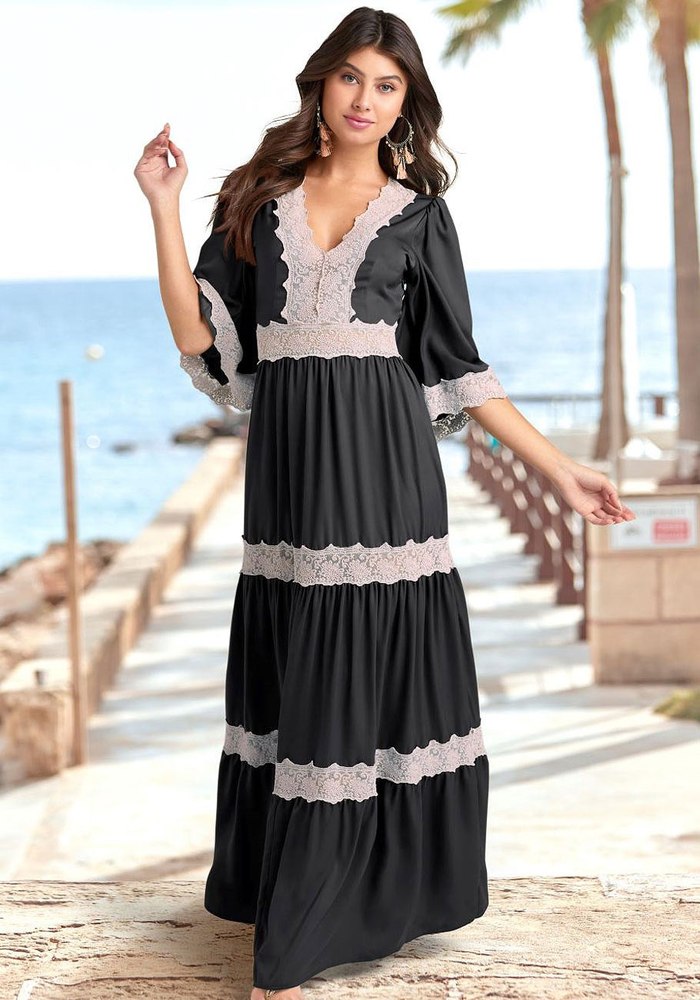 LASCANA Women’s Crochet Lace Trim Maxi Dress 7766126231612