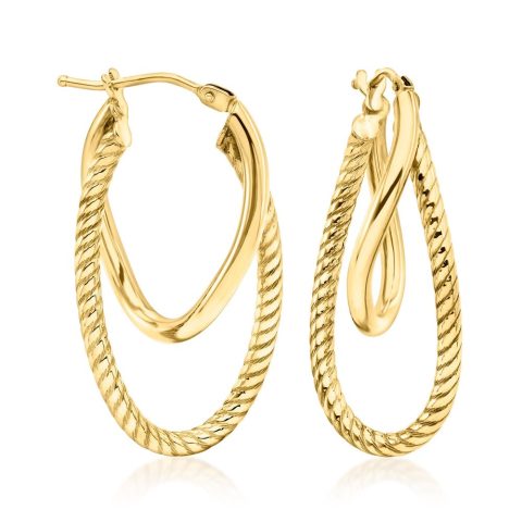 Canaria Italian 10kt Yellow Gold Double-Oval Hoop Drop Earrings
