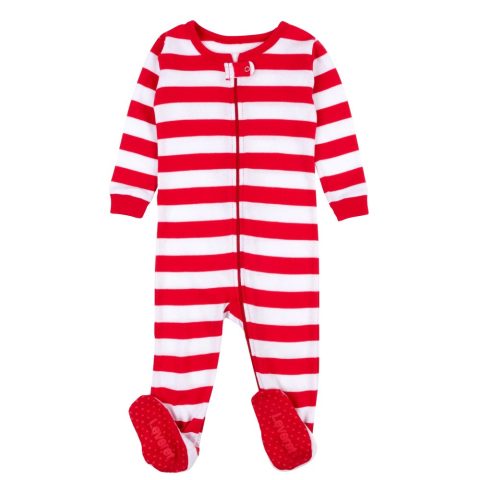 Christmas Kids Footed Cotton Pajamas Striped