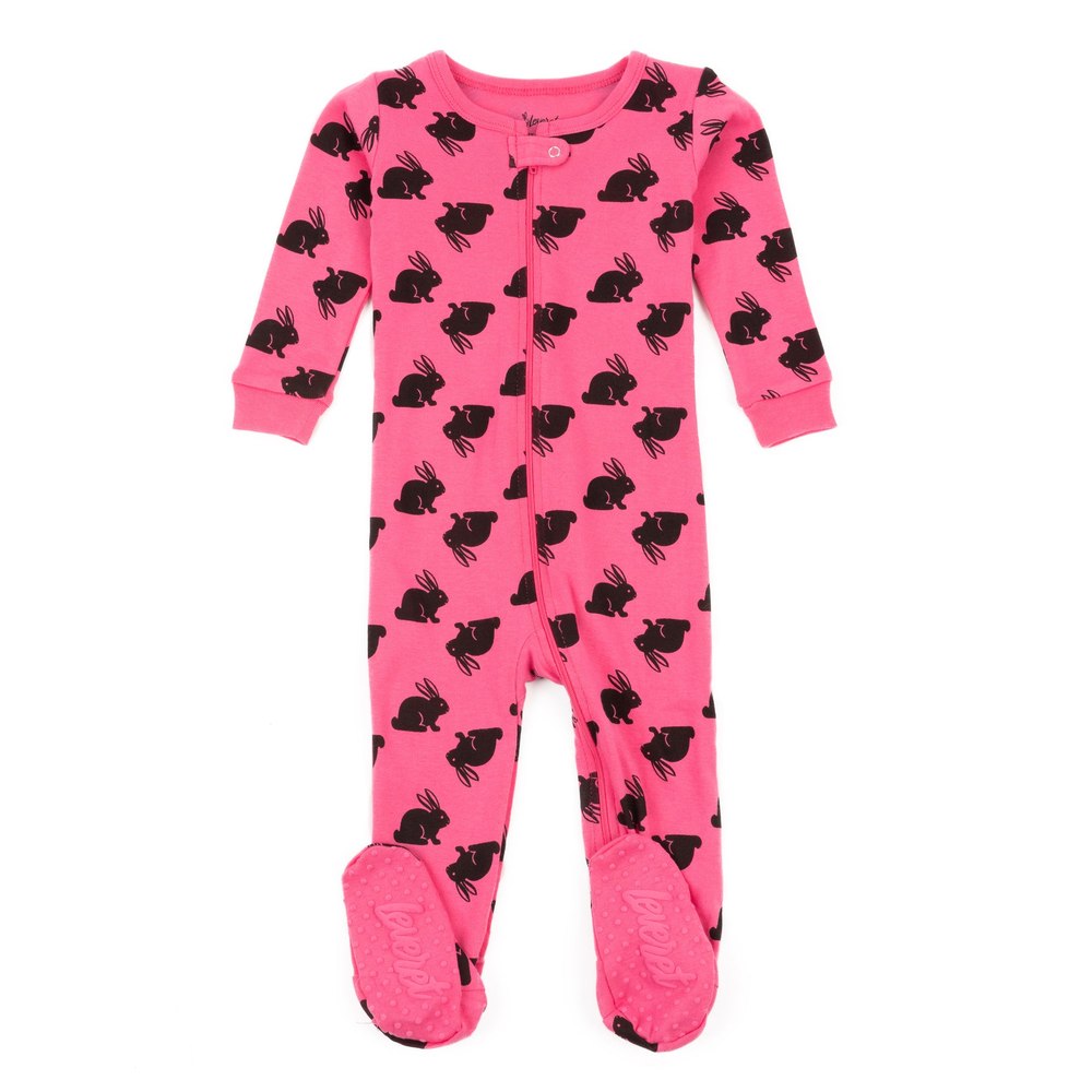 Kids Footed Cotton Pajamas Bunny Pink
