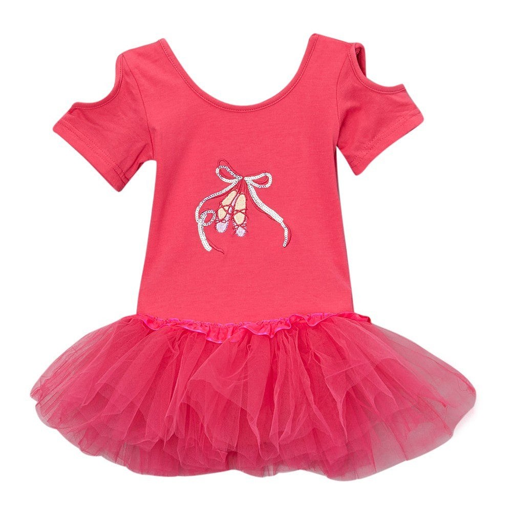 Girls Hot Pink Cut Out Sleeve Ballet Slipper Tutu Dress 12M-10
