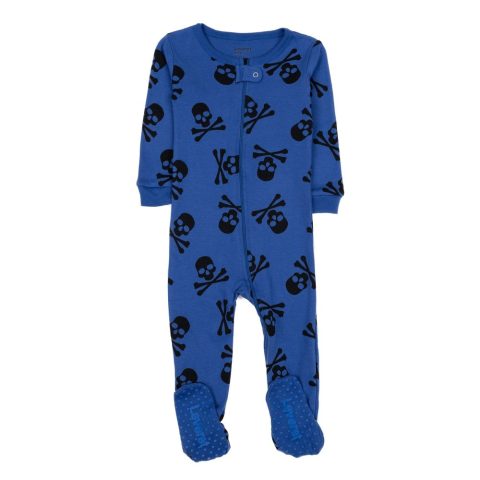 Kids Footed Cotton Pajamas Blue Skulls