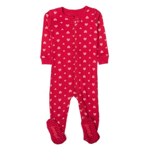 Kids Footed Cotton Pajamas Hearts