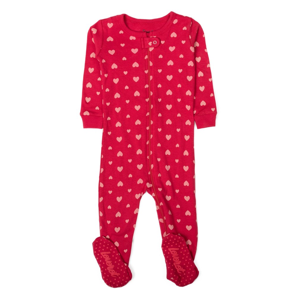 Kids Footed Cotton Pajamas Hearts