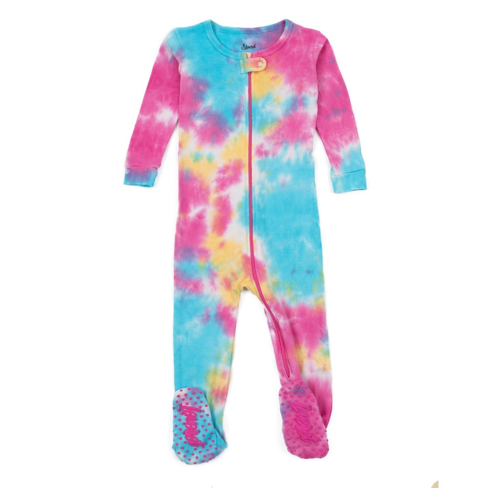 Kids Footed Cotton Pajamas Tie Dye Girls