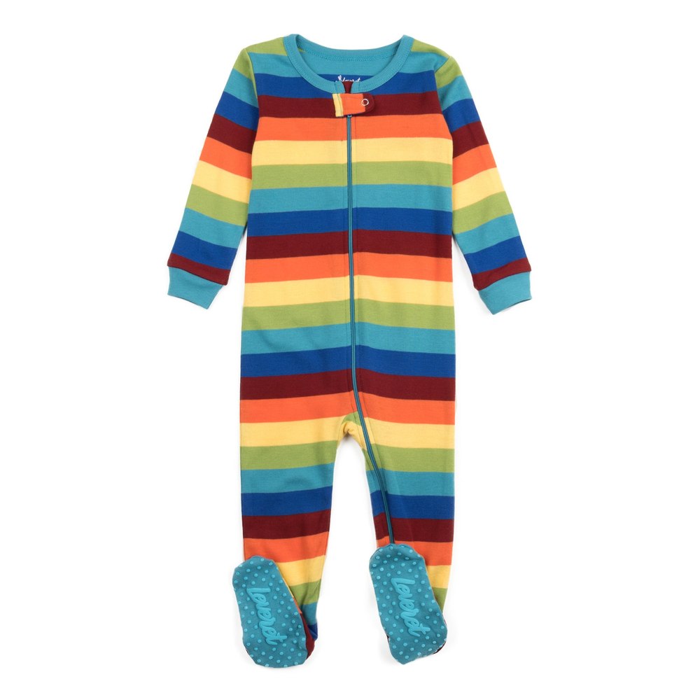 Kids Footed Cotton Pajamas Boys Striped