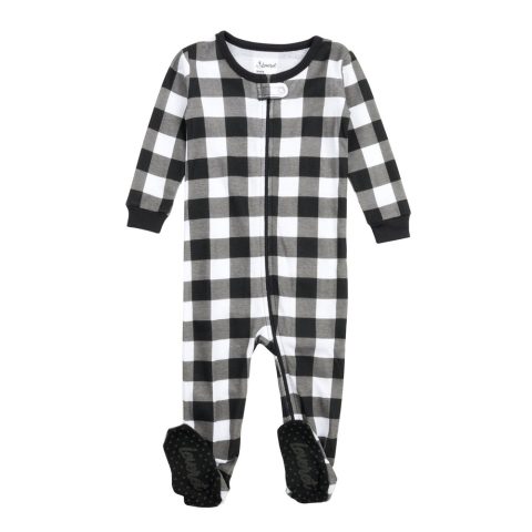 Christmas Kids Footed Cotton Pajamas Plaid