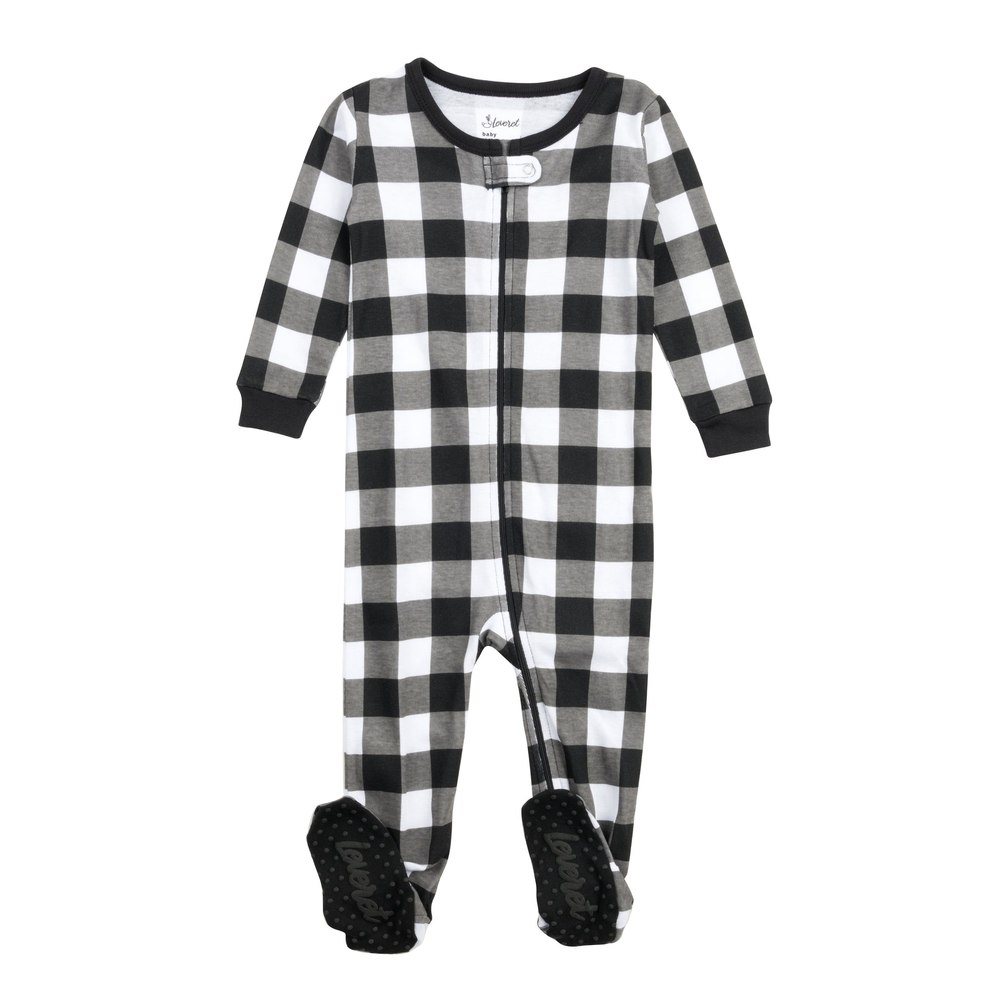 Christmas Kids Footed Cotton Pajamas Plaid