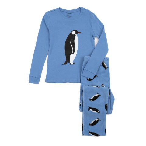 Christmas Kids Cotton Top and Fleece Pants Pajamas Penguin