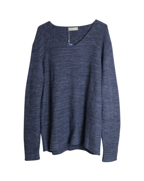 Etro V-neck Knit Sweater in Blue Cotton Linen