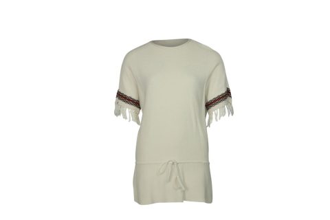 Tory Burch Fringe Cuffs Tunic Sweater in Cream Cotton