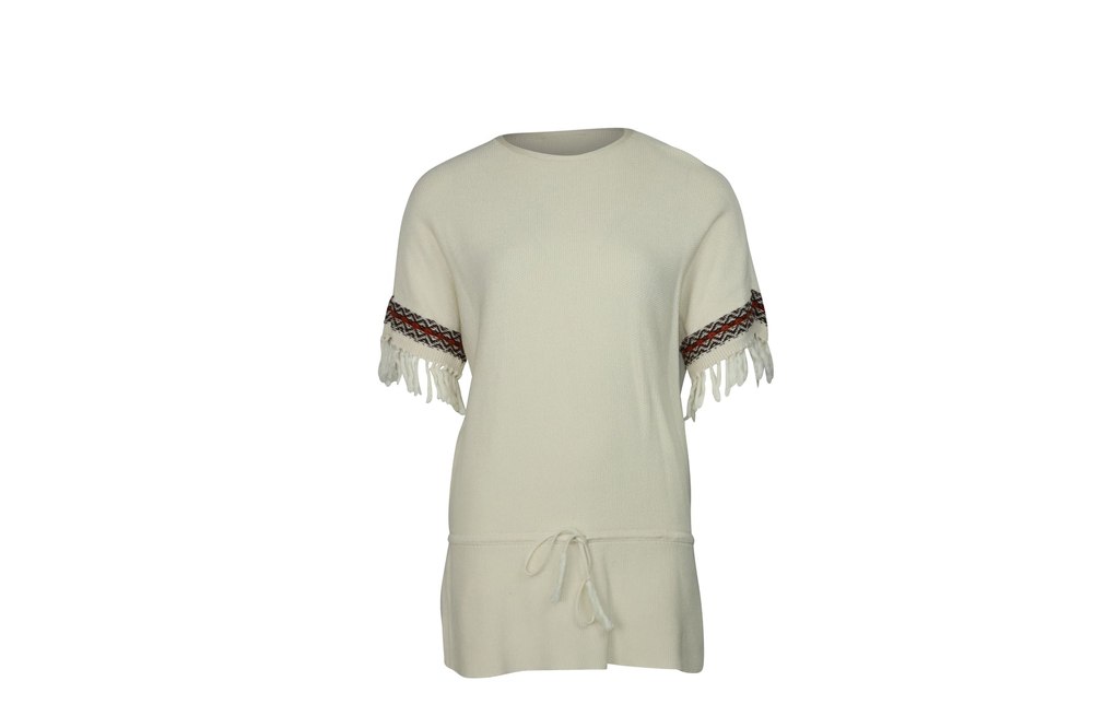 Tory Burch Fringe Cuffs Tunic Sweater in Cream Cotton