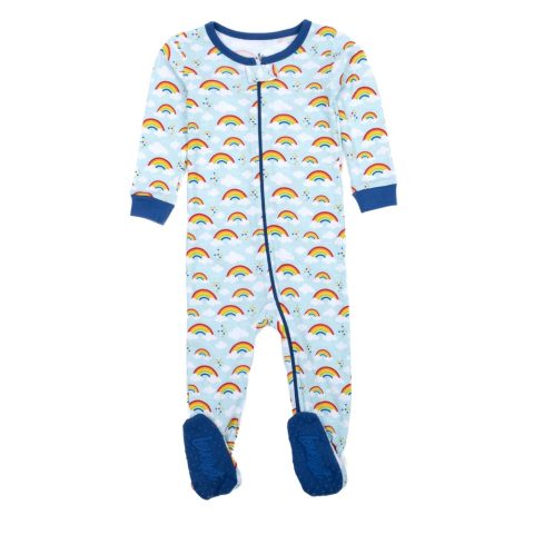 Kids Footed Cotton Pajamas Rainbow Blue