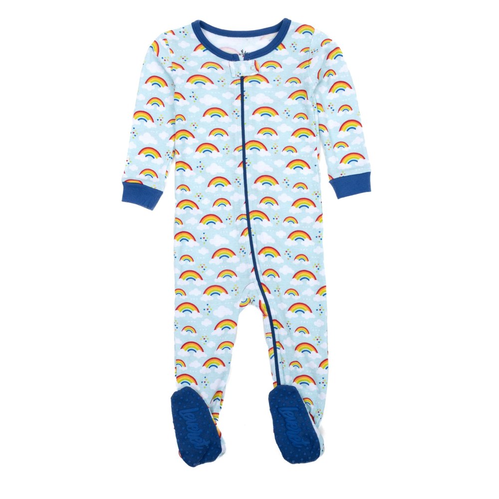 Kids Footed Cotton Pajamas Rainbow Blue
