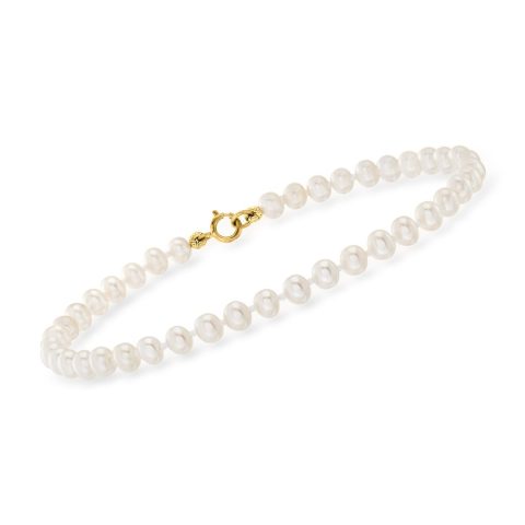 RS Pure by Ross-Simons 4-4.5mm Cultured Pearl Bracelet With 14kt Yellow Gold 7676498968636