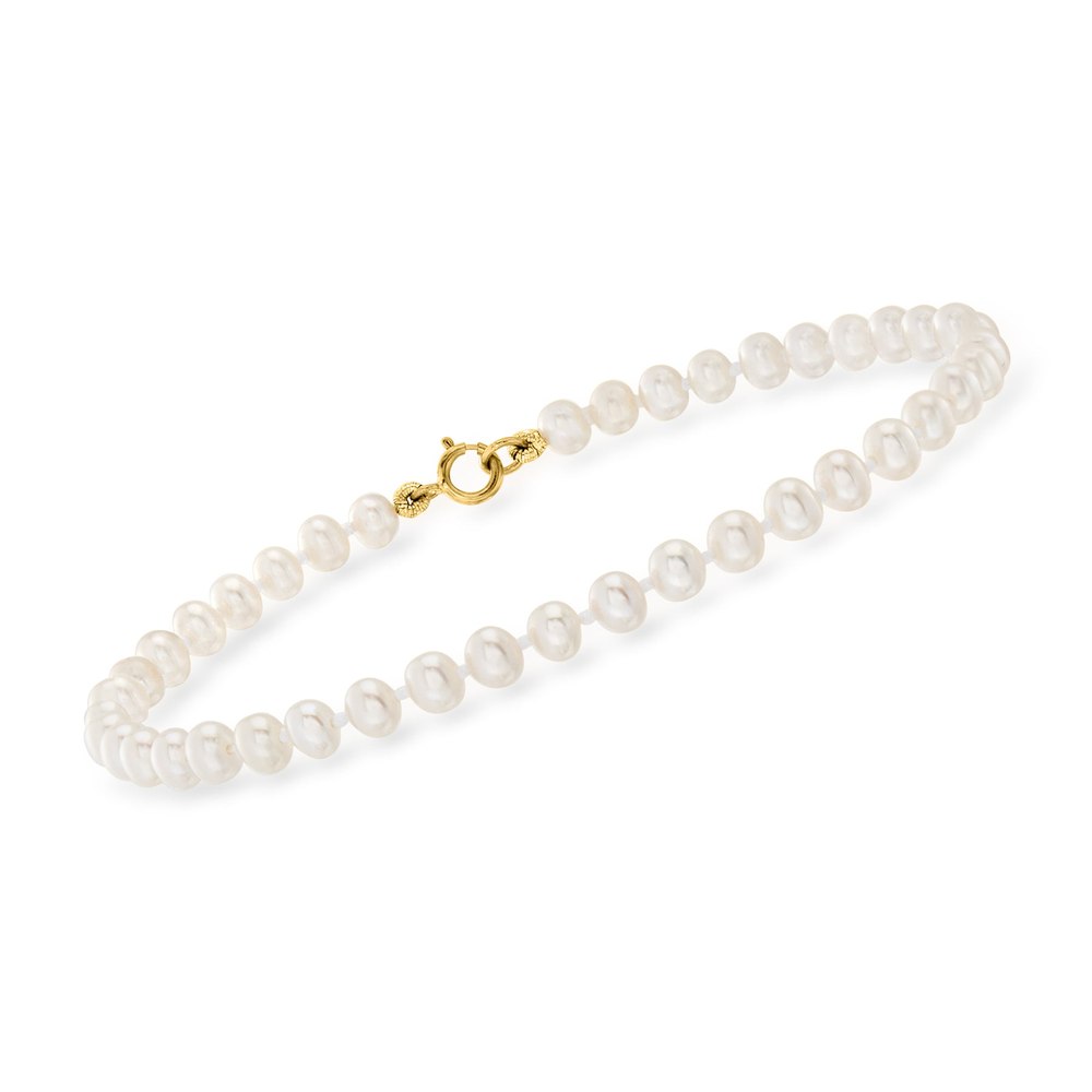 RS Pure by Ross-Simons 4-4.5mm Cultured Pearl Bracelet With 14kt Yellow Gold 7676498968636
