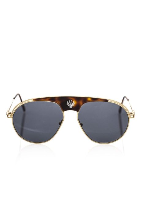Frankie Morello Sleek Shield Sunglasses with Metallic Men’s Accents
