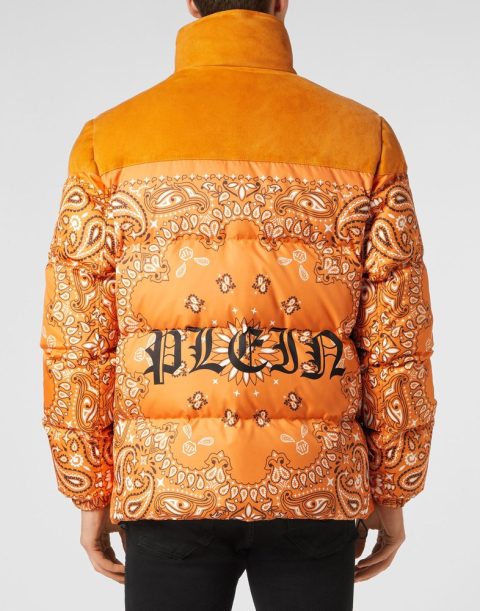 Nylon and Suede Down Jacket Paisley Bandana 7676507291708