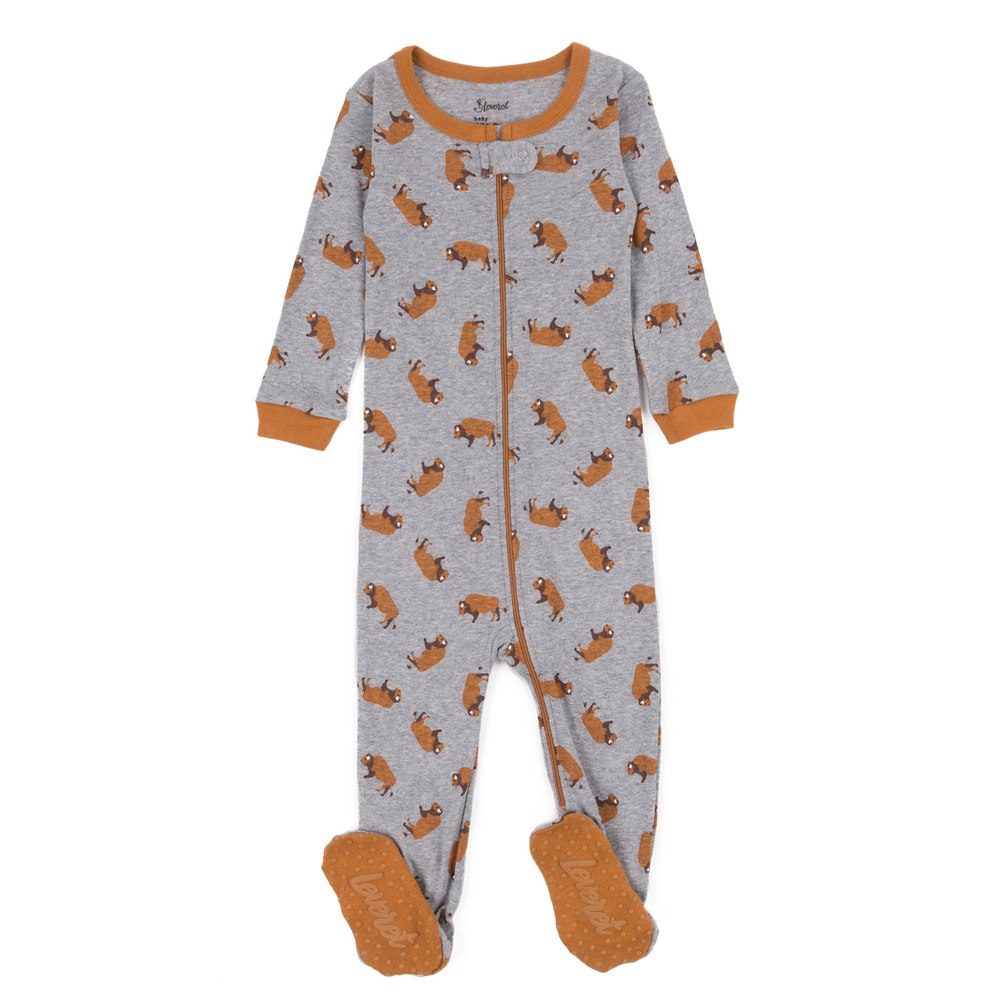 Kids Footed Cotton Pajamas Bison