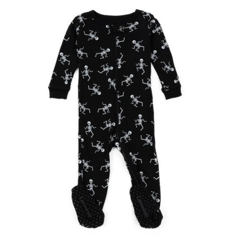 Kids Footed Cotton Pajamas Skeleton Black