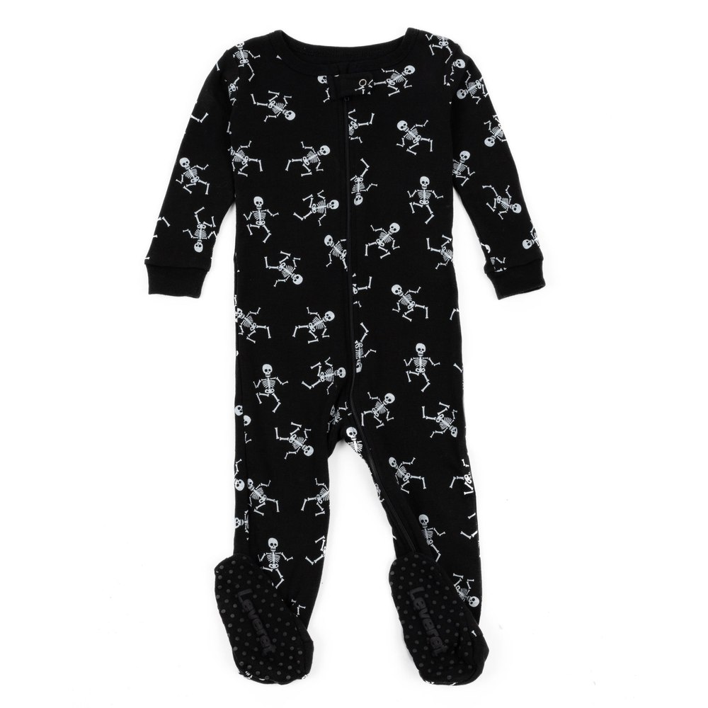 Kids Footed Cotton Pajamas Skeleton Black