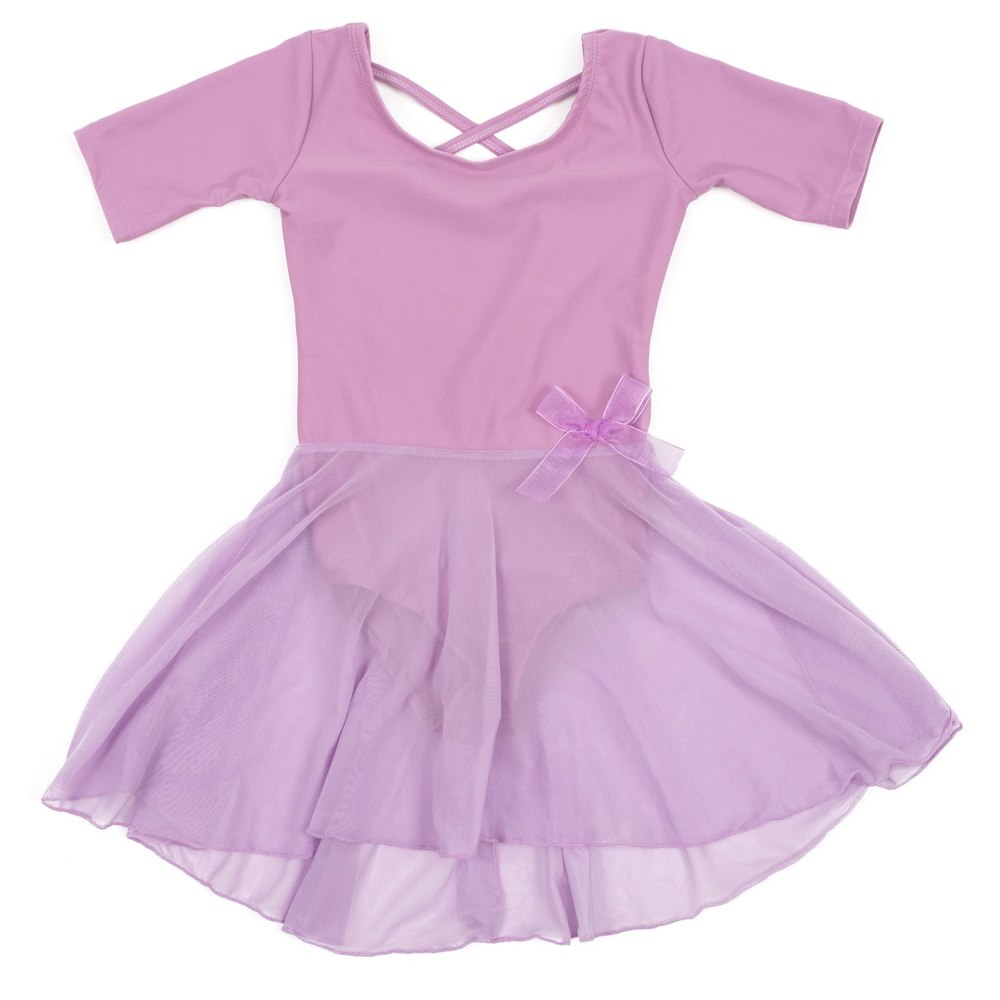 Girls Short Sleeve Skirt Leotard Classic Solid Color