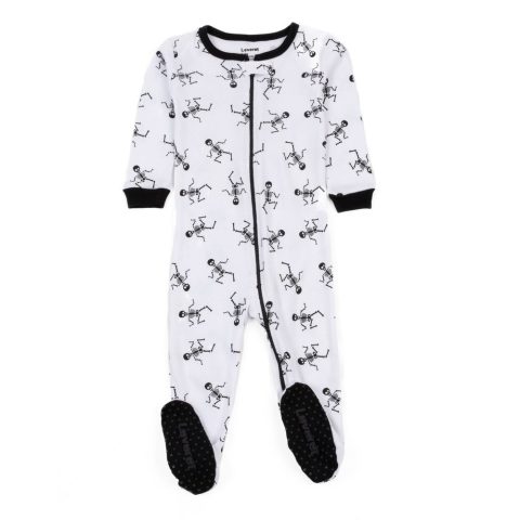 Kids Footed Cotton Pajamas Skeleton White