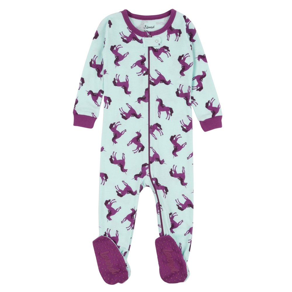Kids Footed Cotton Pajamas Unicorn Purple