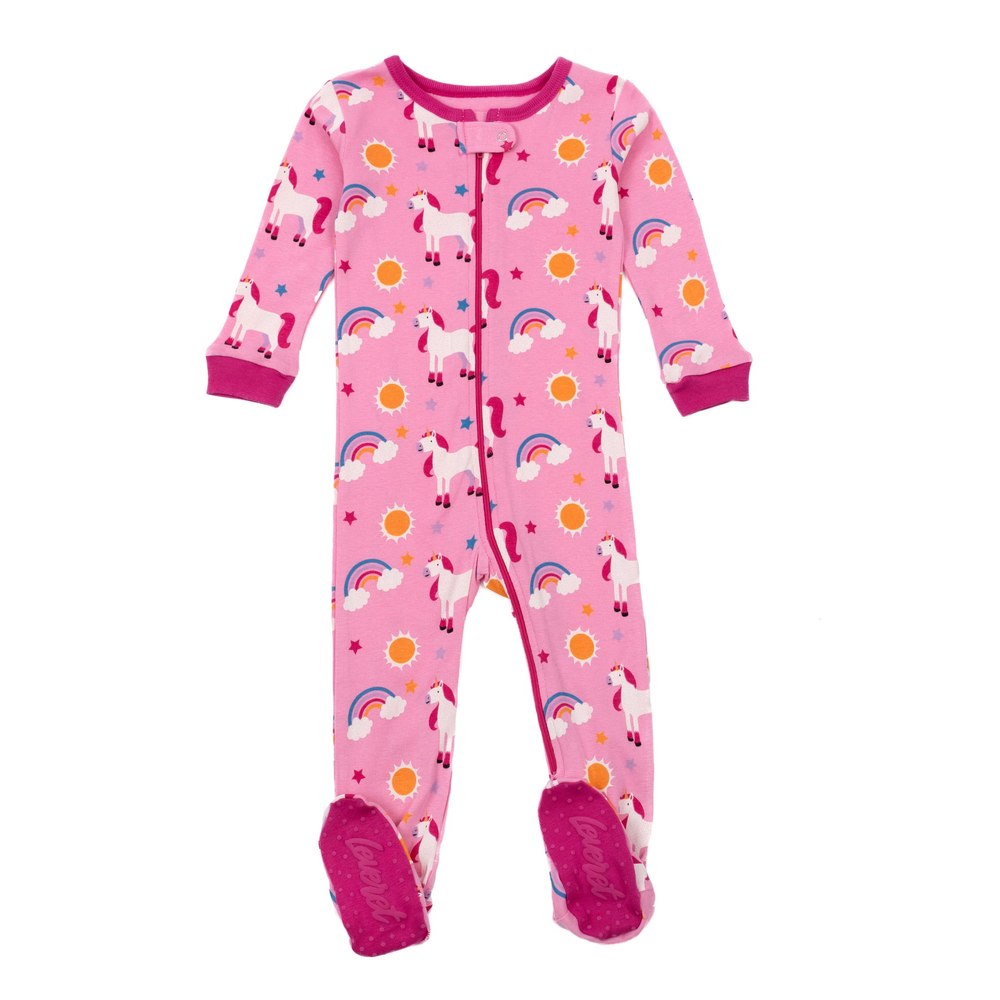 Kids Footed Cotton Pajamas Unicorn Rainbow