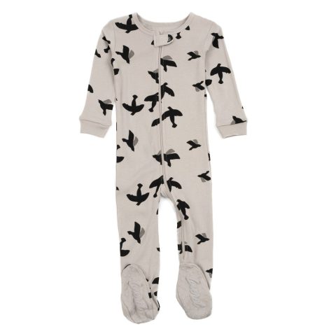 Kids Footed Cotton Pajamas Bird Gray