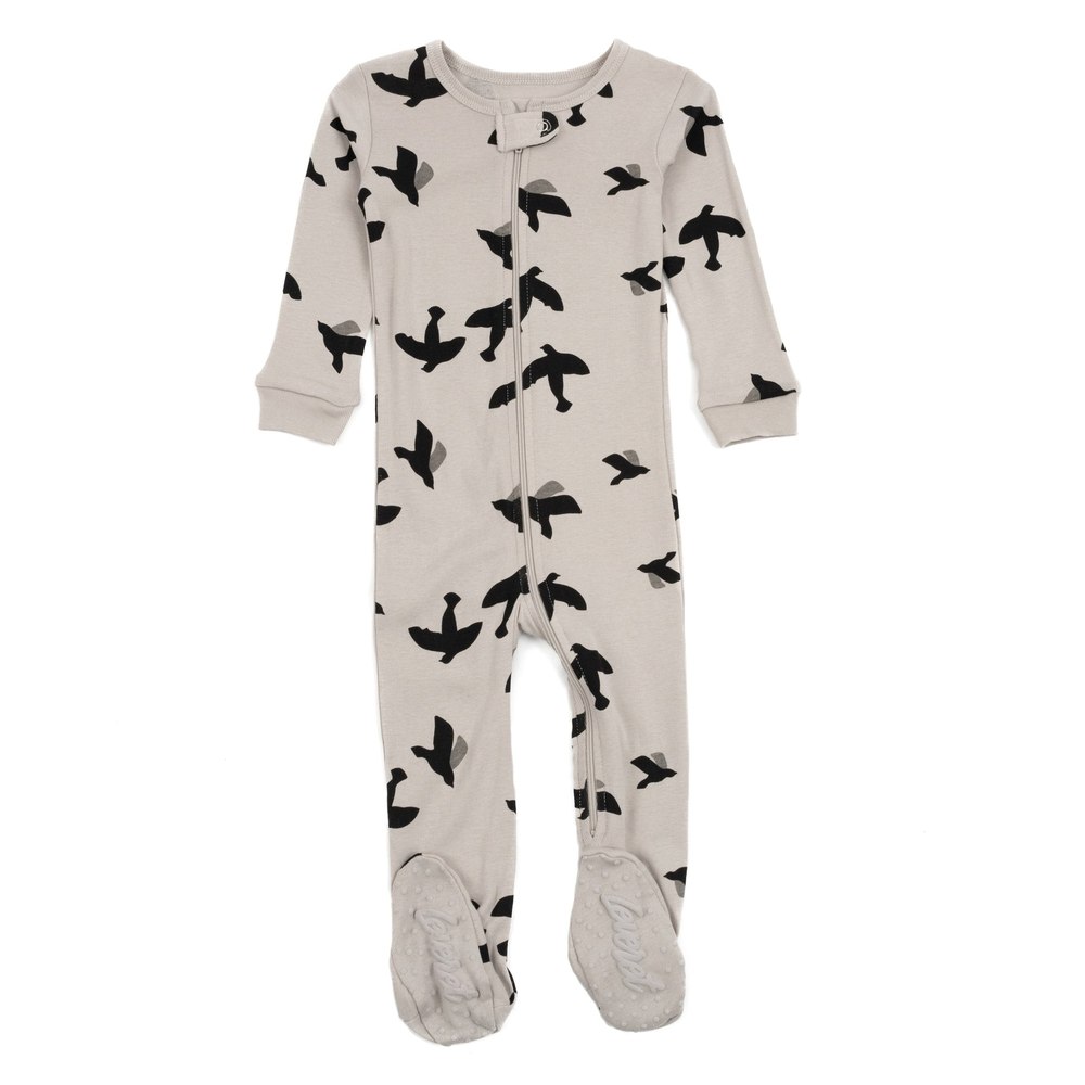 Kids Footed Cotton Pajamas Bird Gray