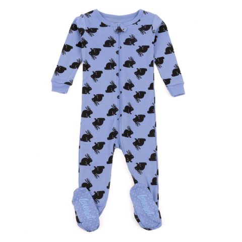 Kids Footed Cotton Pajamas Bunny Blue