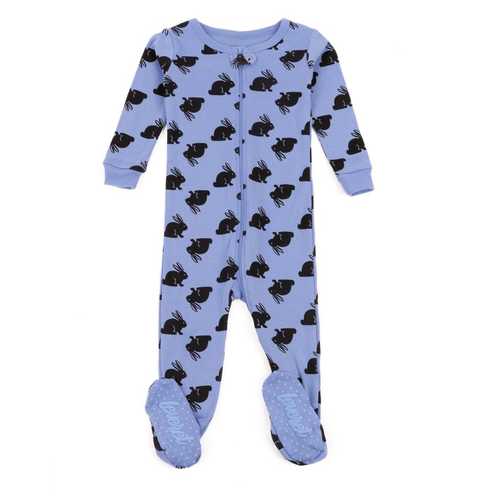 Kids Footed Cotton Pajamas Bunny Blue