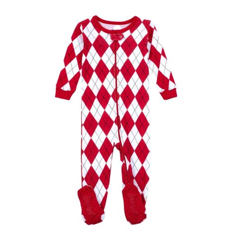 Christmas Kids Footed Cotton Pajamas Argyle
