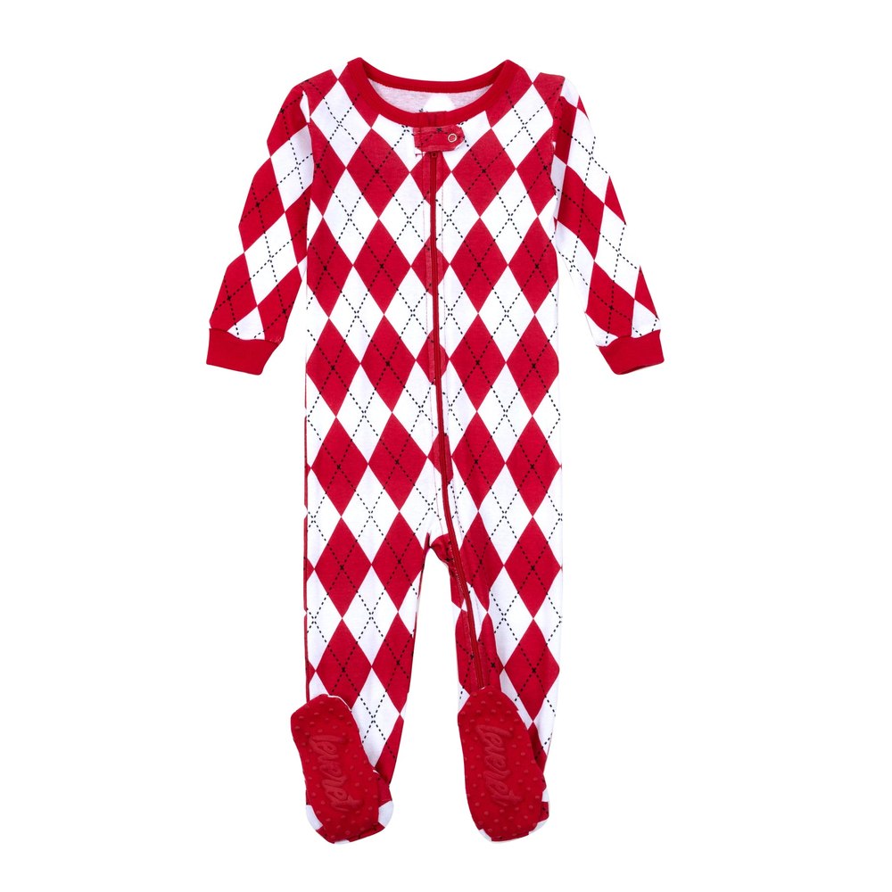 Christmas Kids Footed Cotton Pajamas Argyle