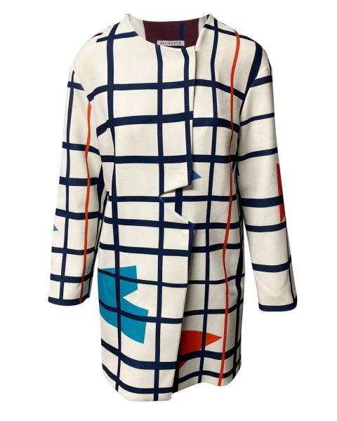 Rejina Pyo Lightweight Geometric Print Coat in White Viscose 7766487400508