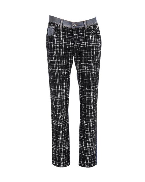 Dolce & Gabbana Check Tweed Insert Denim Pants in Multicolor Cotton 7766481240124