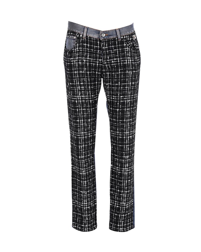 Dolce & Gabbana Check Tweed Insert Denim Pants in Multicolor Cotton 7766481240124