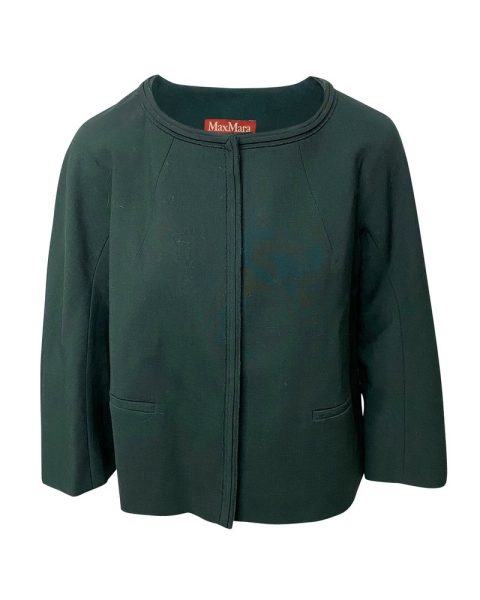 Max Mara Jacket with Two Front Pockets in Green Wool 7766488154172
