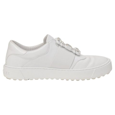 Roger Vivier Very Strass Buckle Sneakers in White Leather 7766488350780